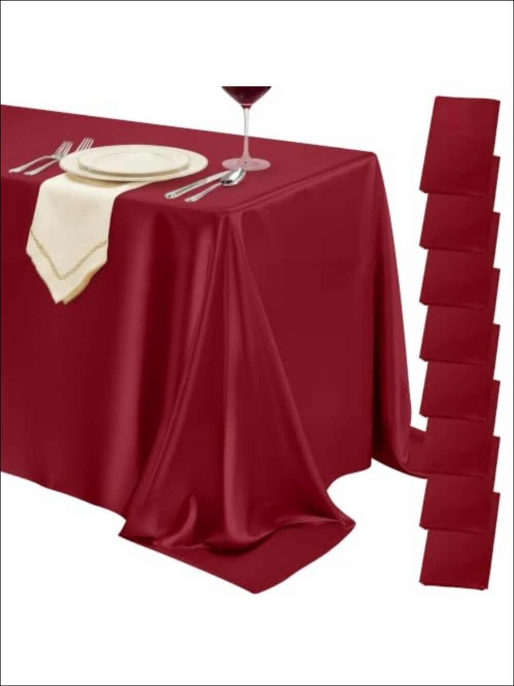 8 Pack Satin Tablecloth 58x102 Inch Overlay Seamless Design